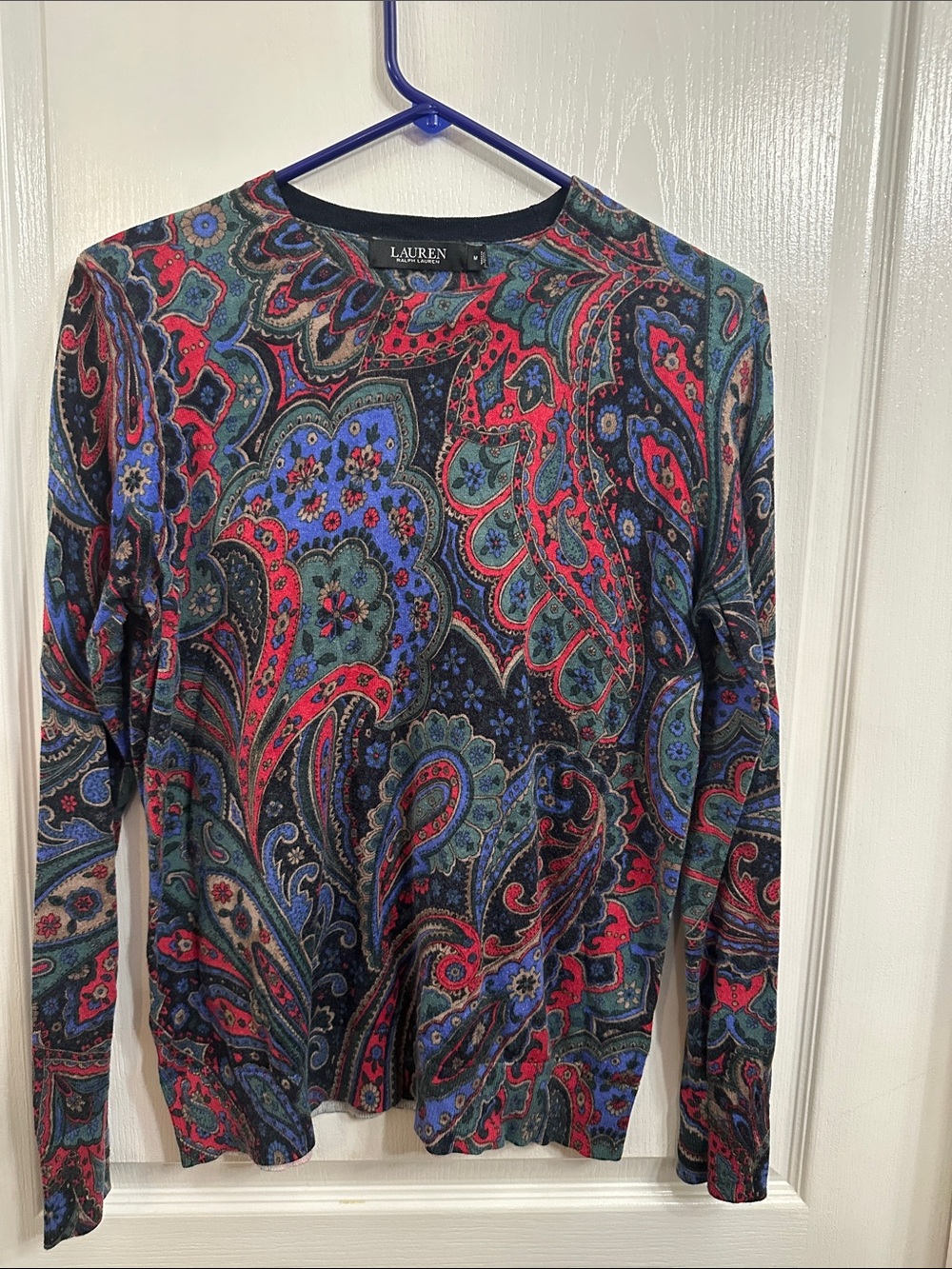 Lauren Ralph Lauren Multicolor Paisley Crewneck Sweater — Red, Blue, Green